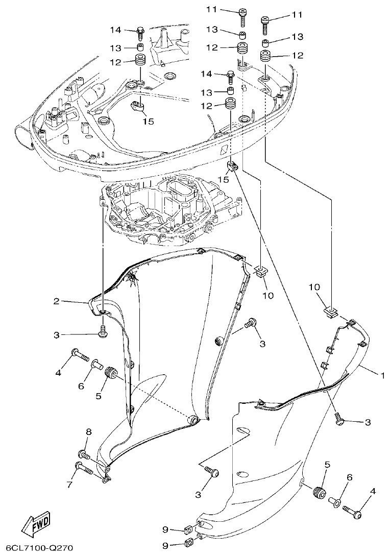 Yamaha F300DET, FL300DET BOTTOM COWLING 3 parts diagram